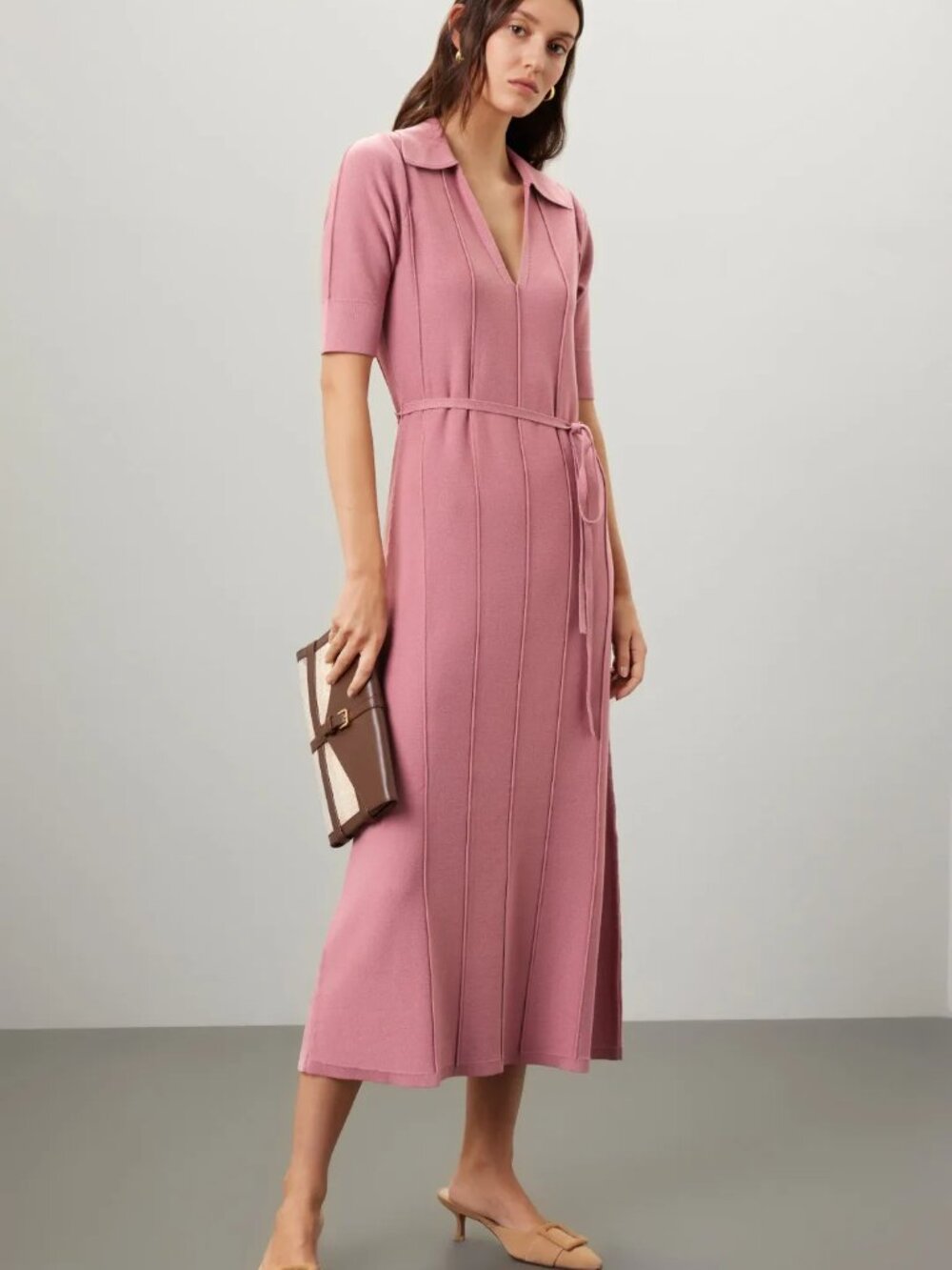Adam Lippes x RTR Pink Knit Collar Midi Dress